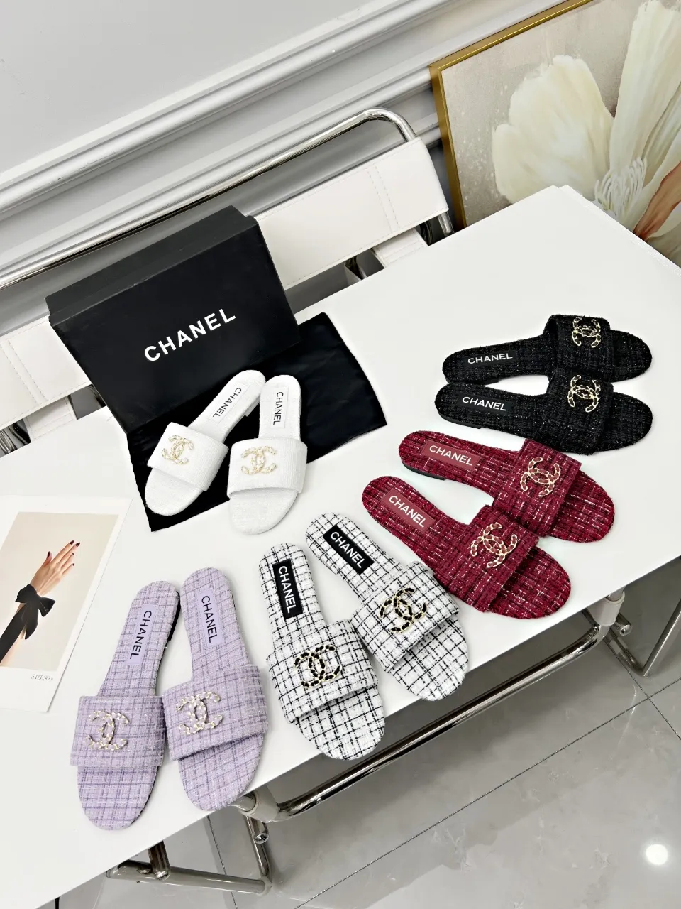 👟👟Ex-factory price 340👟👟 Genuine leather sole +30 chanel Chanel 2024 new slippers🔥🔥 Official website counter, fabric sheepskin, lining sheepskin, foot pad goatskin, 3 colors optional, size 35-42, genuine leather sole +30